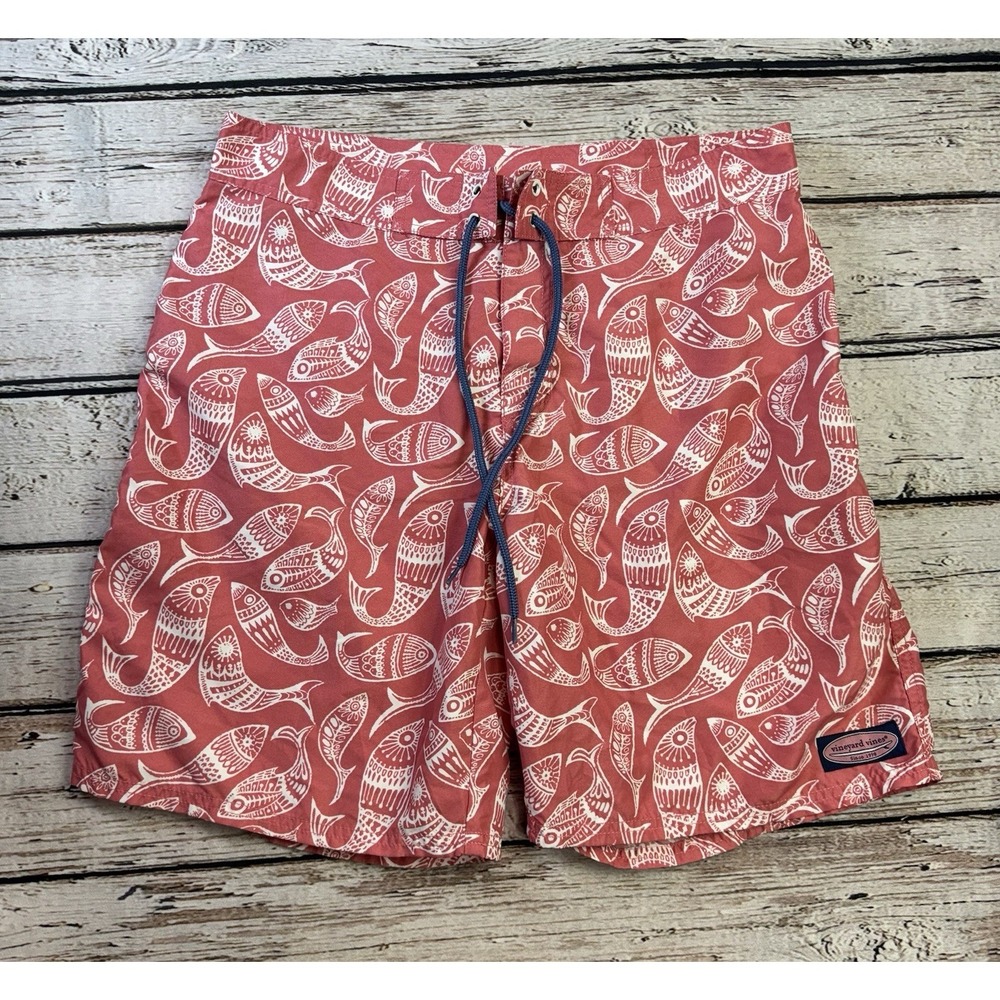 Vineyard Vines Long Beach Fish Print Board Shorts Mens 33‎ Swim Trunks